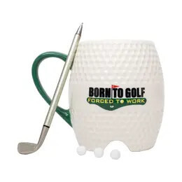 16oz Golf Mug With Mini Pen Putter and 3 Gold Balls+, Style: Born To Golf