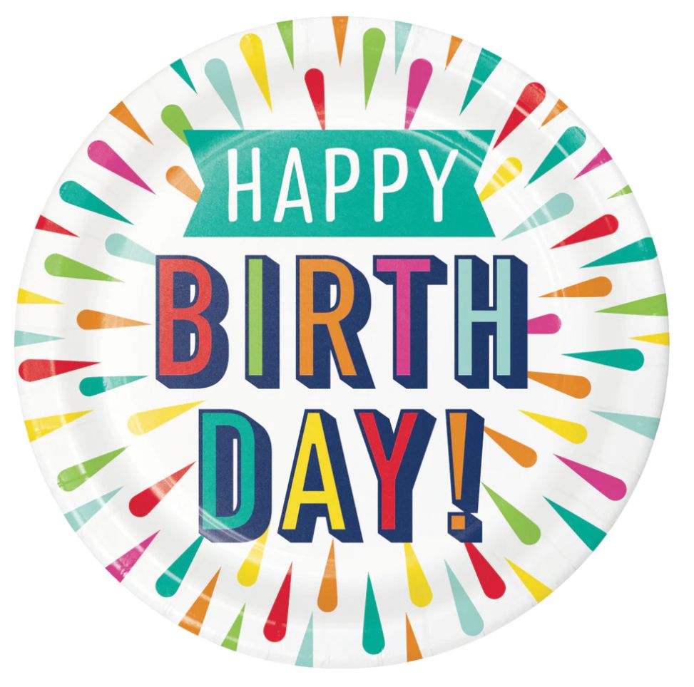 Happy Birthday Burst Paper Plates, Number: 7” Birthday!