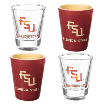 FSU Seminoles 4- Piece Ceramic and Glass 2oz Set+
