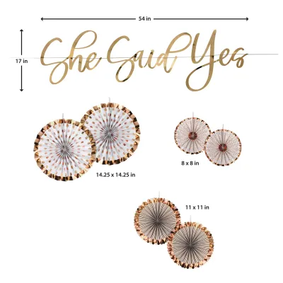 Lillian Rose "She Said Yes" Shower Banner with 6 Pinwheels+
