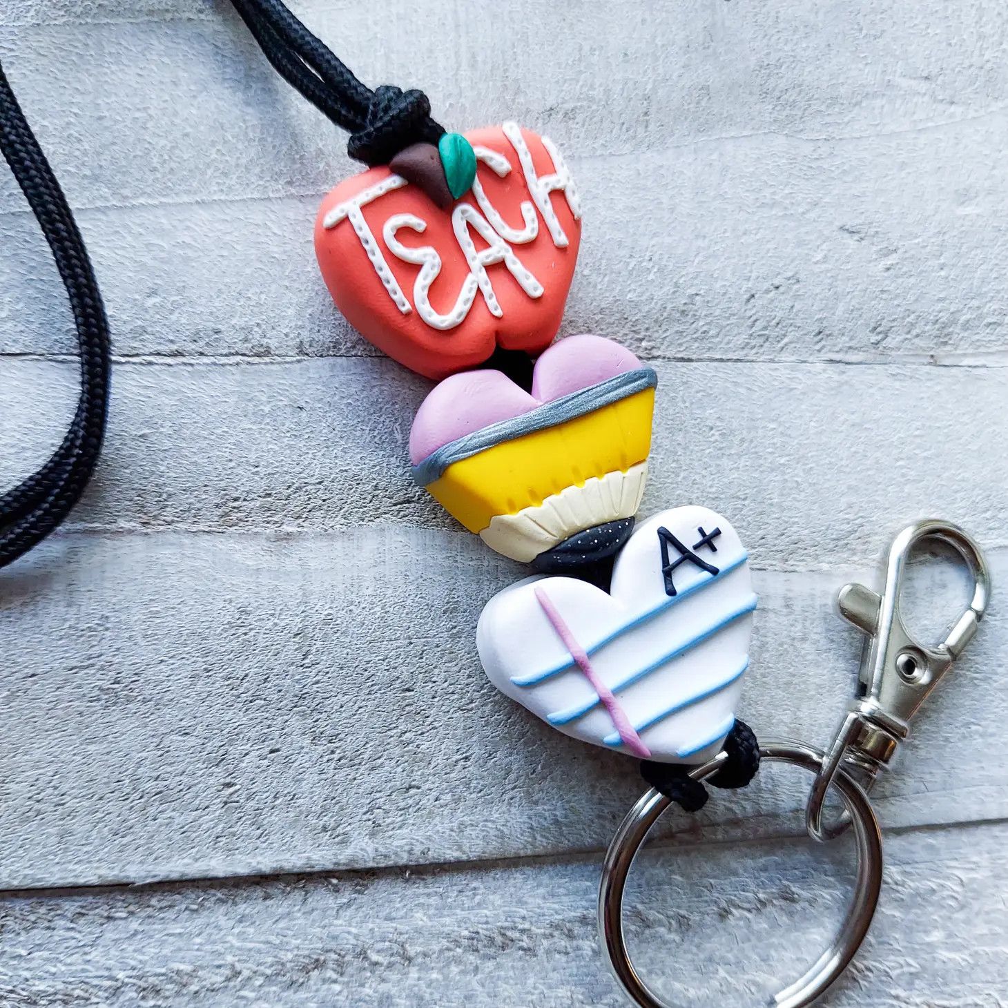 Handcrafted Polymer Clay Lanyard+, Pattern Items: Teacher