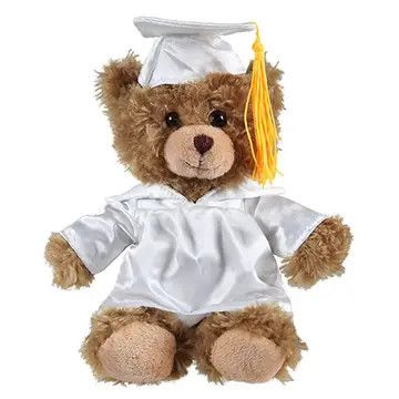 Graduation Mocha Bear 6” +, Color: White