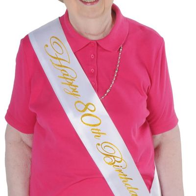 Happy 80th Birthday Glittered Sash+