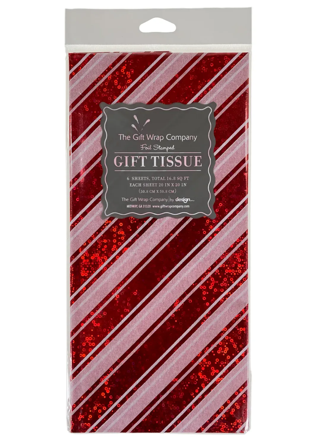 Red Candy Cane Foil Tissue 6 sheets+
