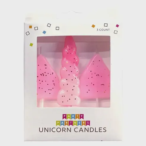 3pc Unicorn Pink Glitter Candle Set+