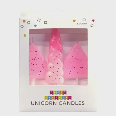 3pc Unicorn Pink Glitter Candle Set+