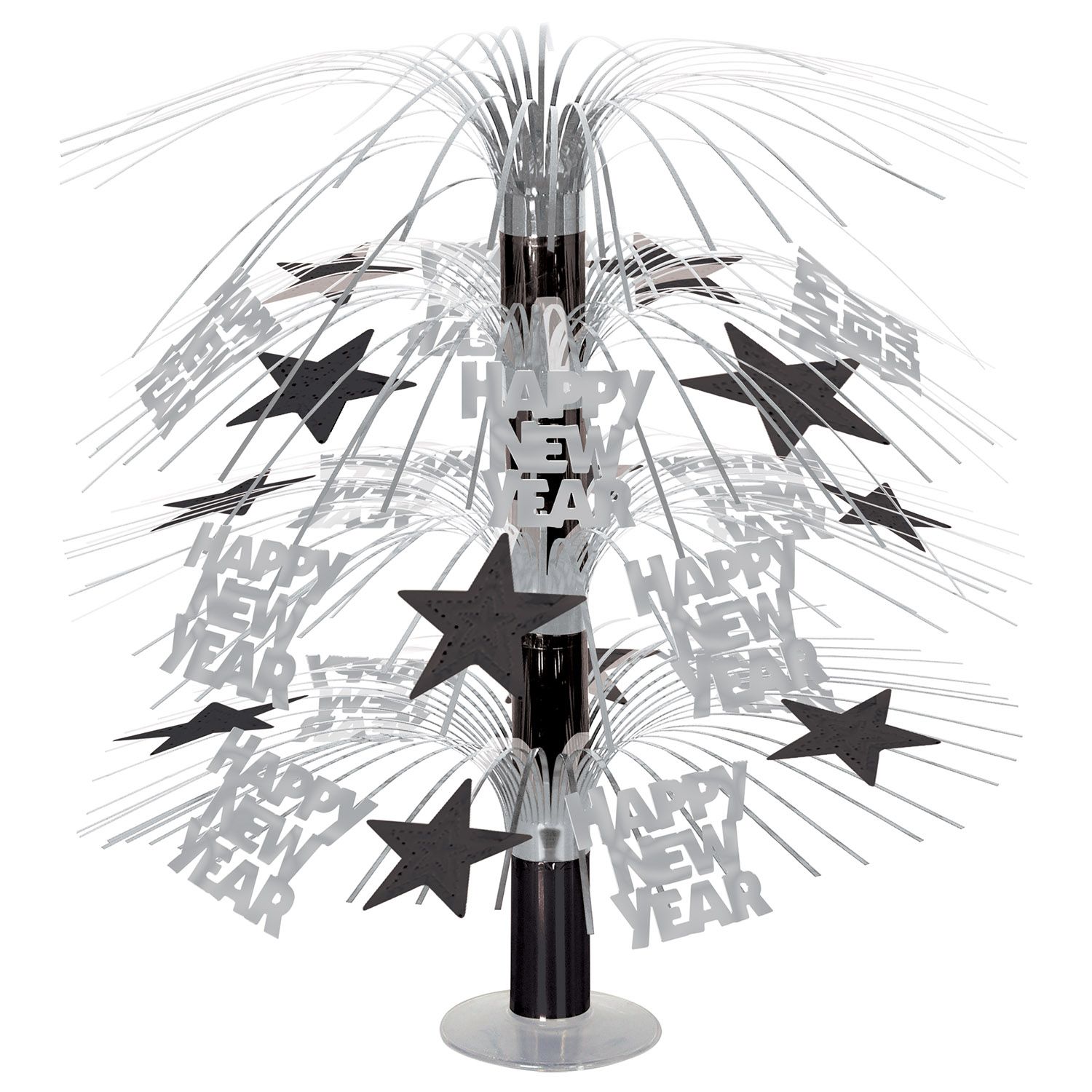 Happy New Year Cascade Silver and Black Centerpiece 18&quot;+