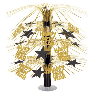 Happy New Year Cascade Gold and Black Centerpiece 18&quot;+