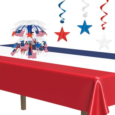 Patriotic Red White Blue Plastic Rectangle Tablecover AMZ+