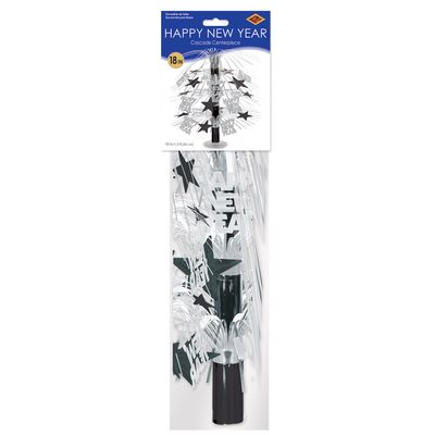 Happy New Year Cascade Silver and Black Centerpiece 18"+