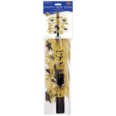 Happy New Year Cascade Gold and Black Centerpiece 18"+