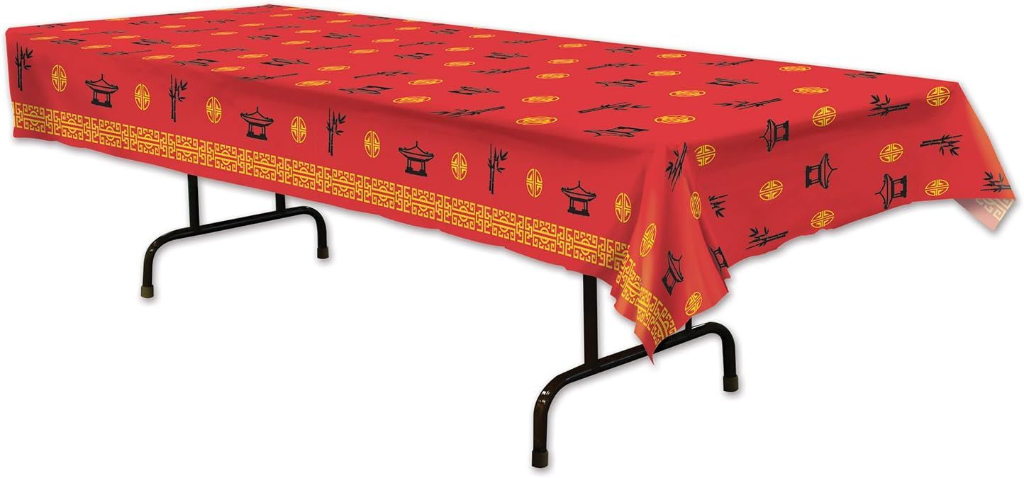 Beistle Asian Tablecovers, 54” x 108”, Plastic Table Cloth AMZ+