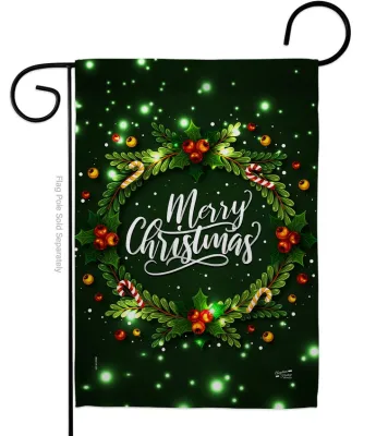 Merry Christmas Wreath Garden  Flag +