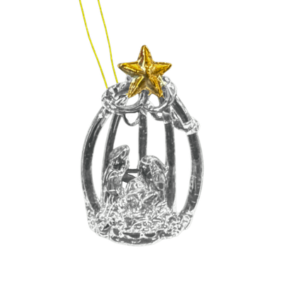 Glass Nativity Ornament- Star with Drape+