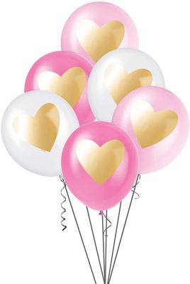 Gold Heart Pink 12&quot; Latex Balloons 6ct AMZ+