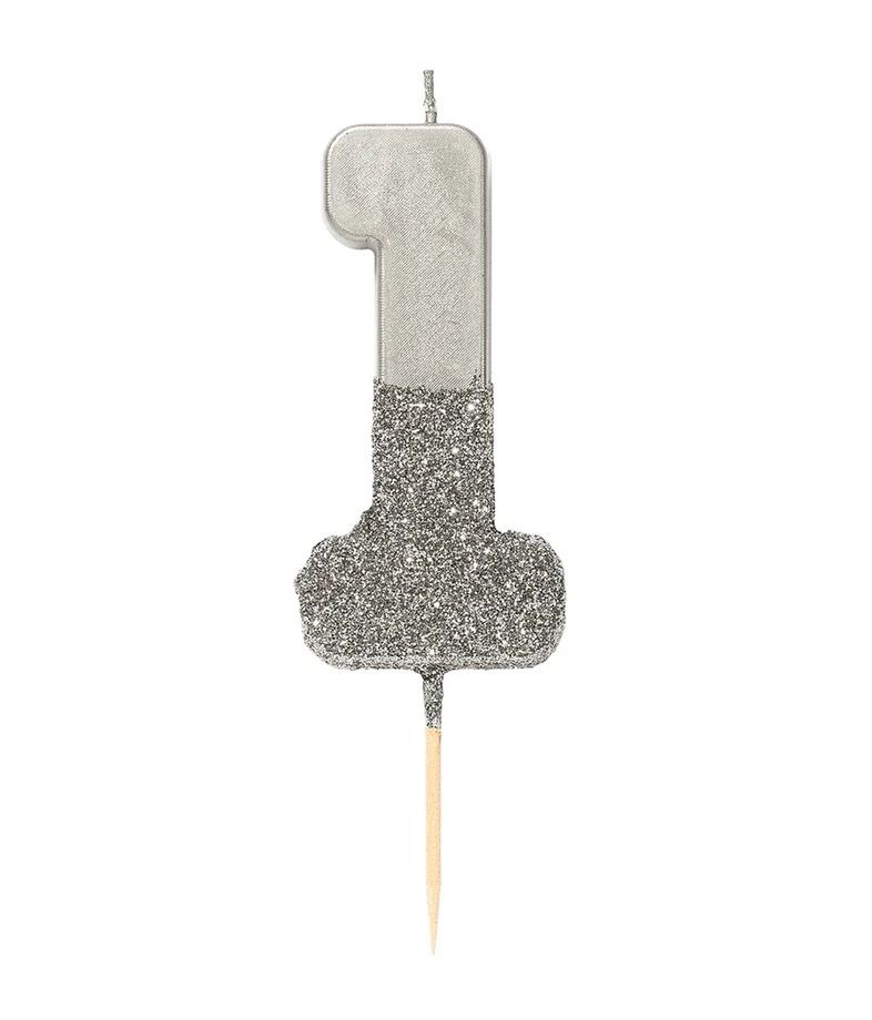 Silver Glitter Candle+, Number: 1