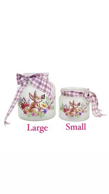 LED Glass Jar with Grassy Meadow/Bunny Scene- Small+