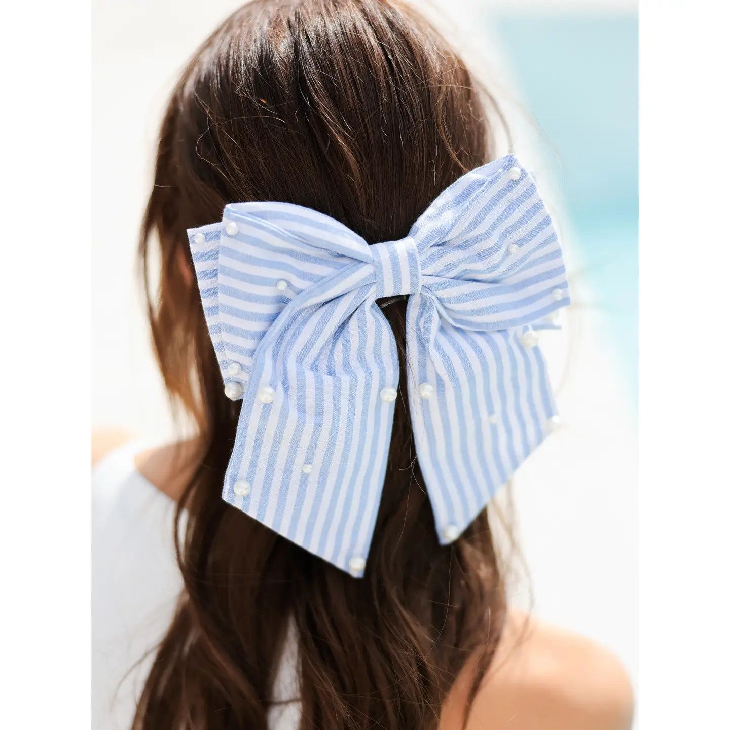 Pearls and Stripes Bow Clip+