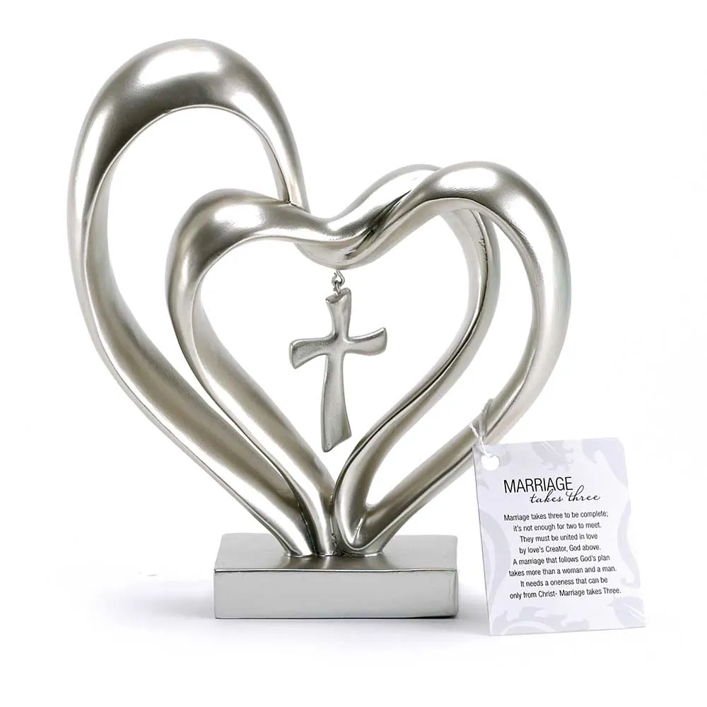 Tabletop Silver Double Heart w/ Cross+
