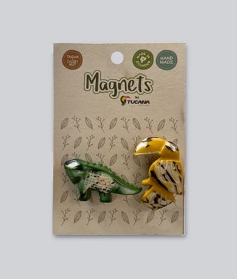 TAGUA Green Iguana and Yellow Toucan Magnets Set+