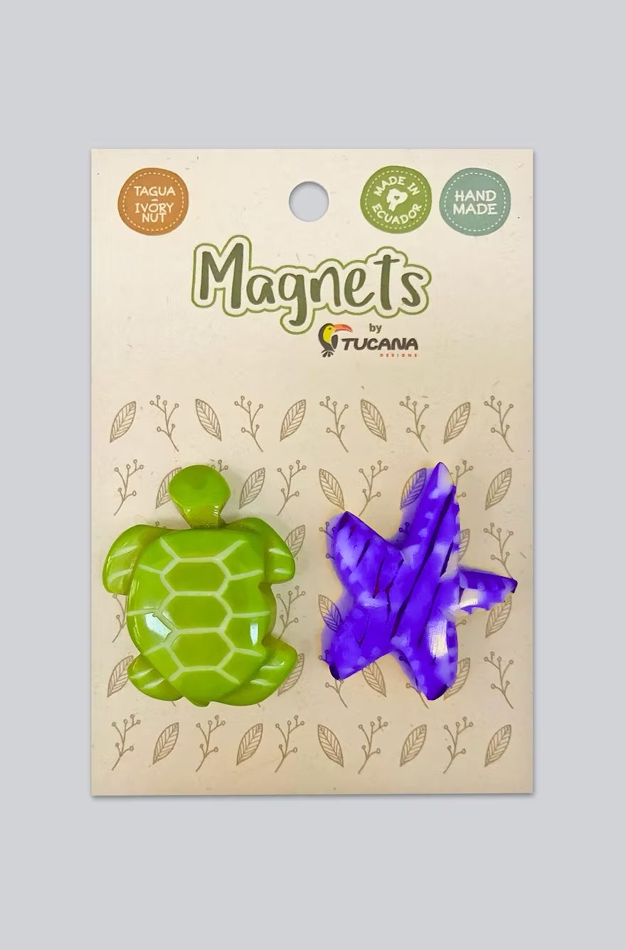 TAGUA Green Sea Turtle and Purple Starfish Magnets Set+
