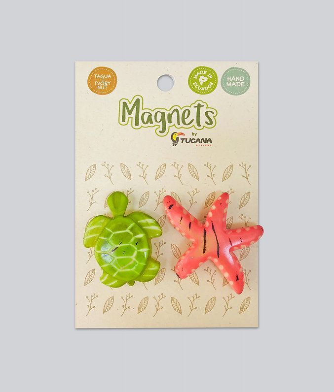 TAGUA Pink Starfish and Green Sea Turtle Magnets Set+