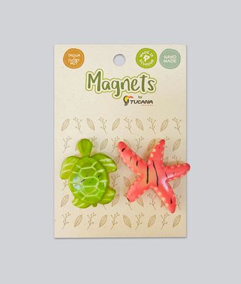 TAGUA Pink Starfish and Green Sea Turtle Magnets Set+