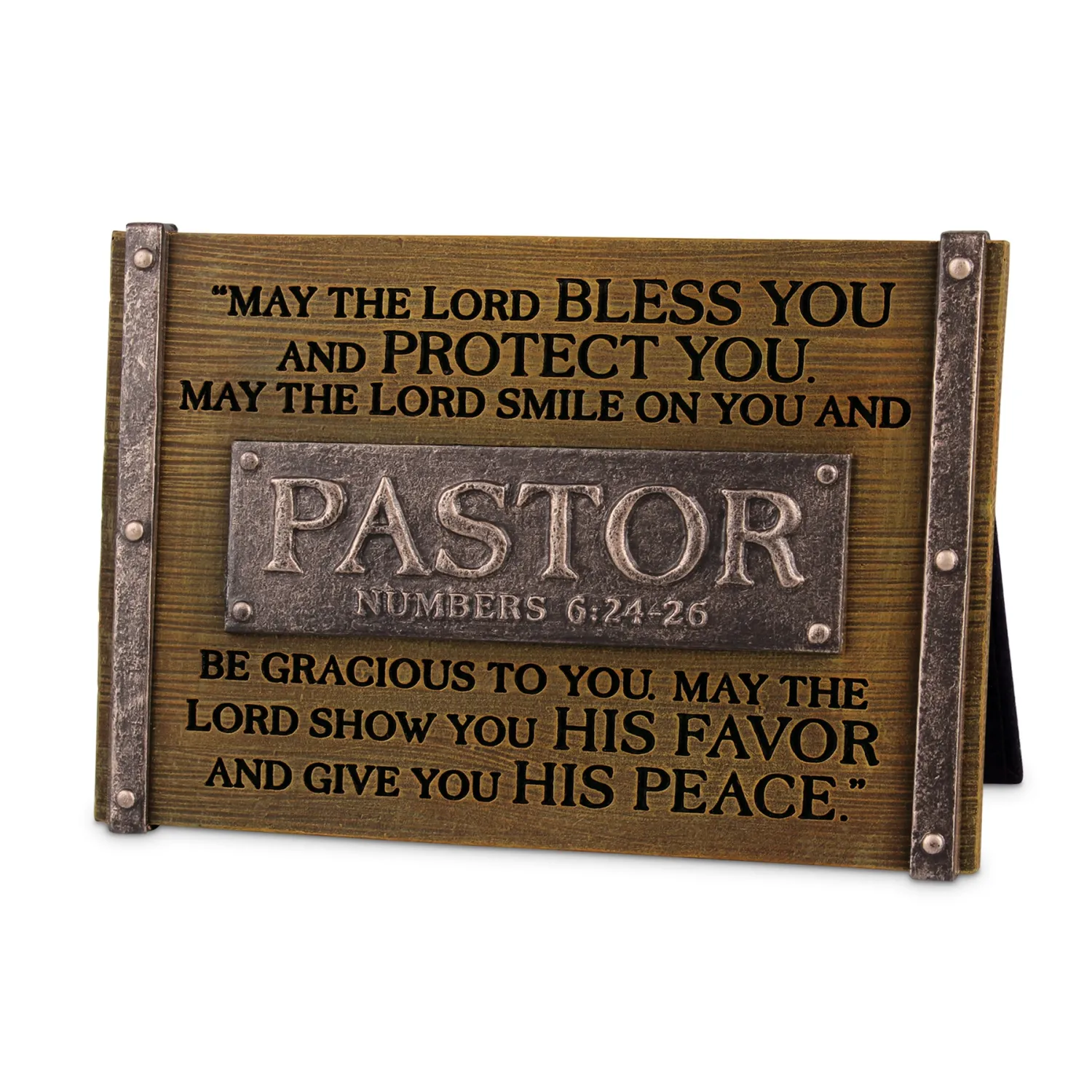 Pastor Metallic Plaque with Woodgrain Background+