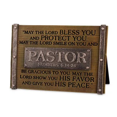 Pastor Metallic Plaque with Woodgrain Background+
