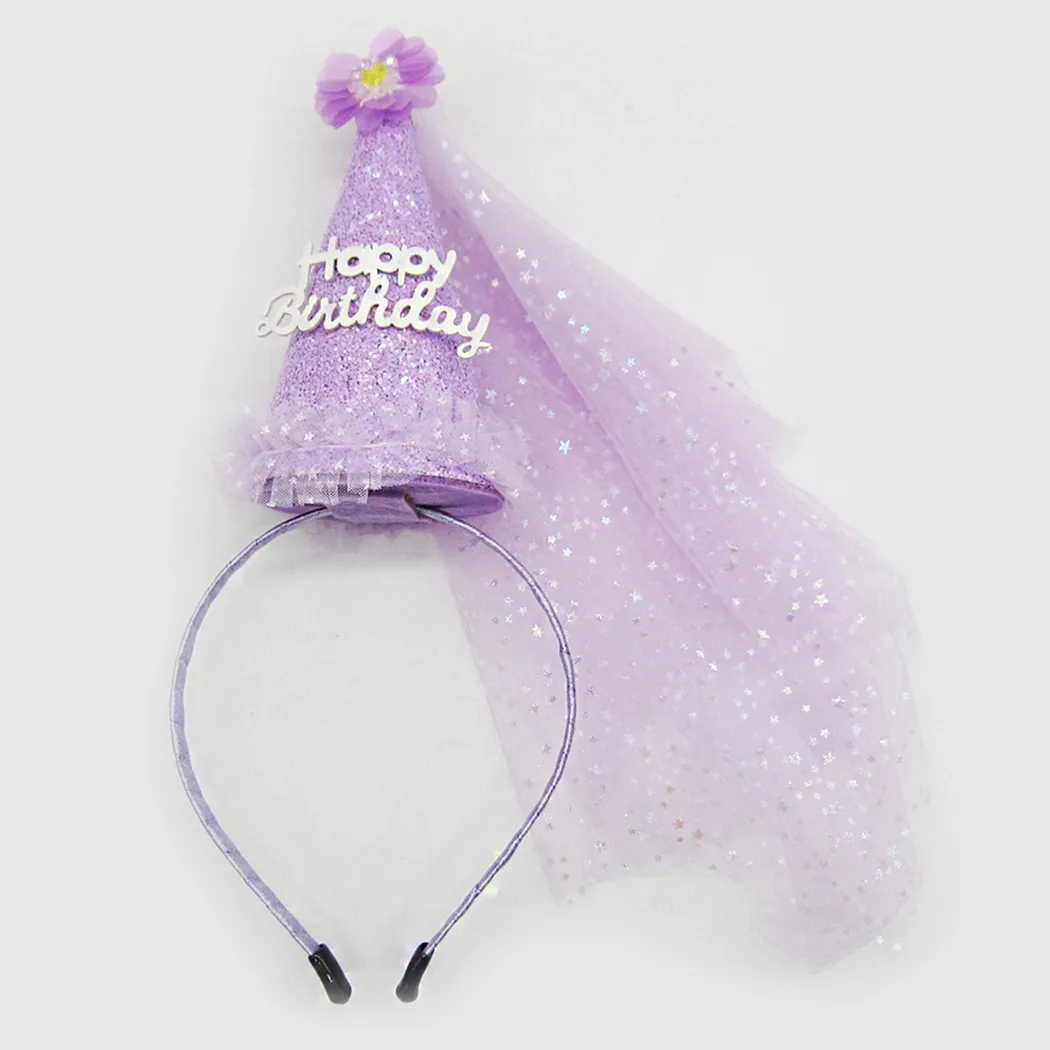Purple glitter birthday  lace  hat +