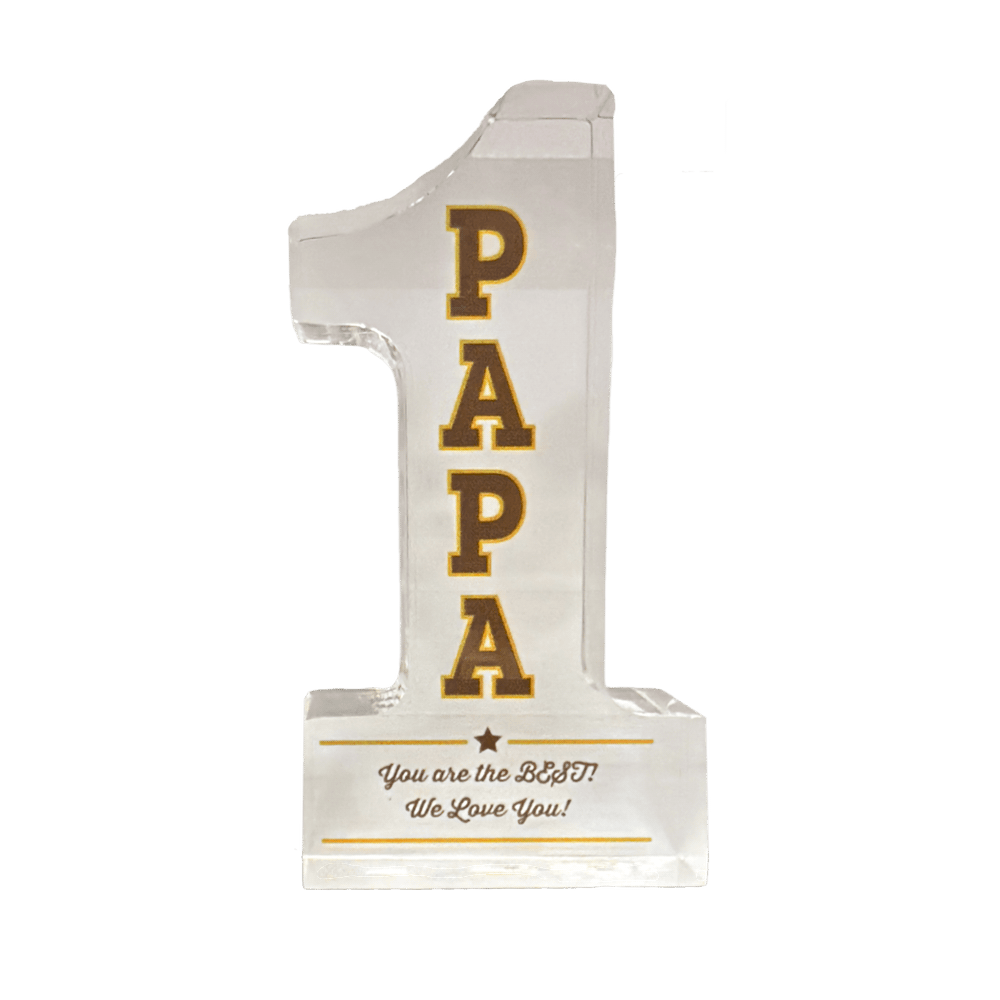 #1 Papa Engraved Glass Keepsake+
