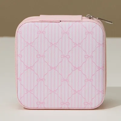 Pink Bow Pattern Square Jewerly Box+