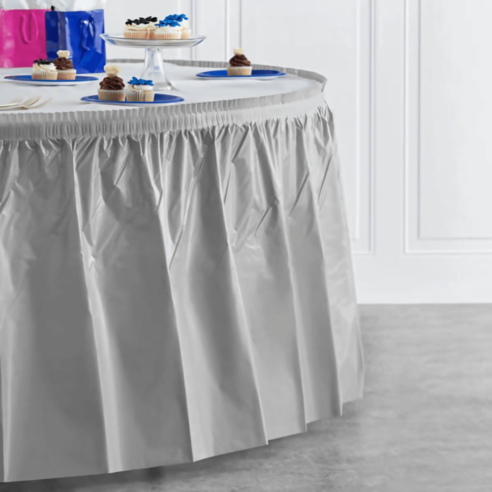 Shining Silver 14&#39; Plastic Table Skirt+