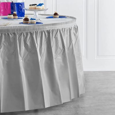 Shining Silver 14&#39; Plastic Table Skirt+