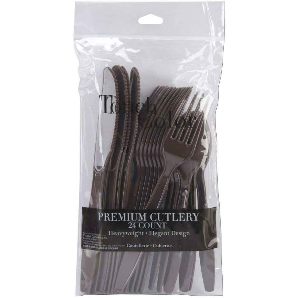 Chocolate Brown Assorted Cutlery 24ct AMZ+
