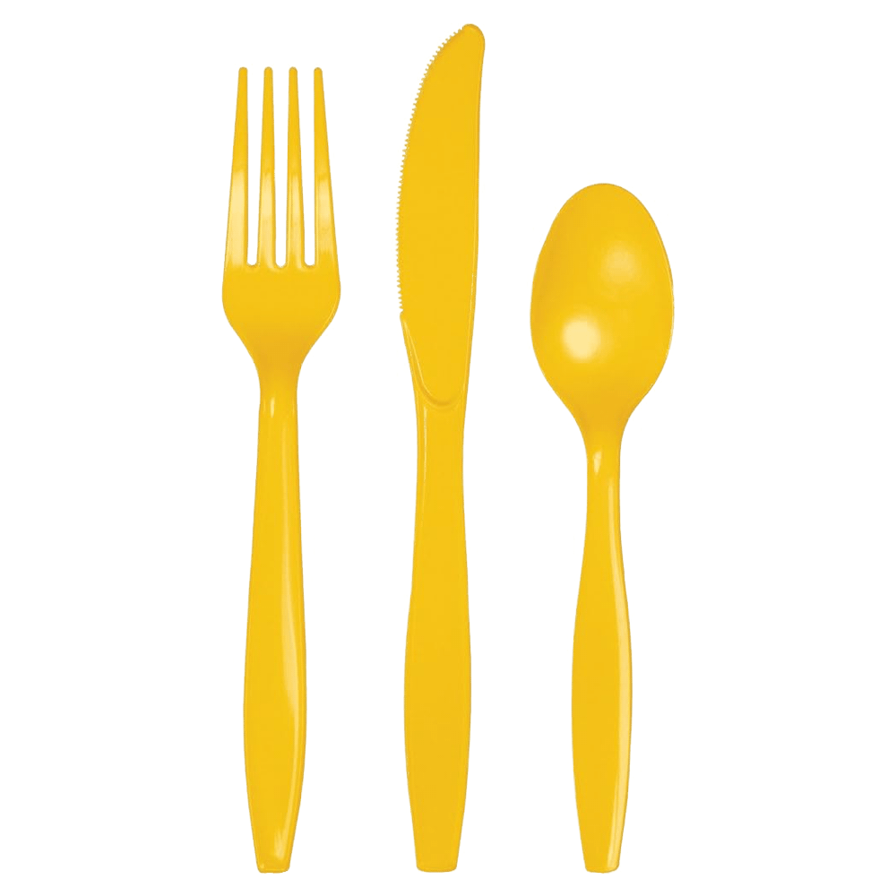 School Bus Yellow Assorted Cutlery 24ct AMZ+