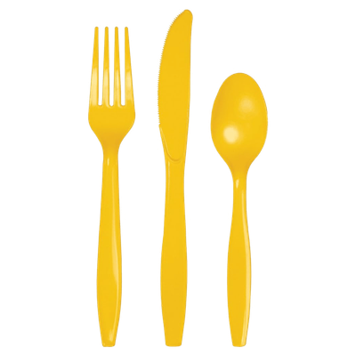 School Bus Yellow Assorted Cutlery 24ct AMZ+