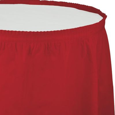 Classic Red 14&#39; Plastic Table Skirt+