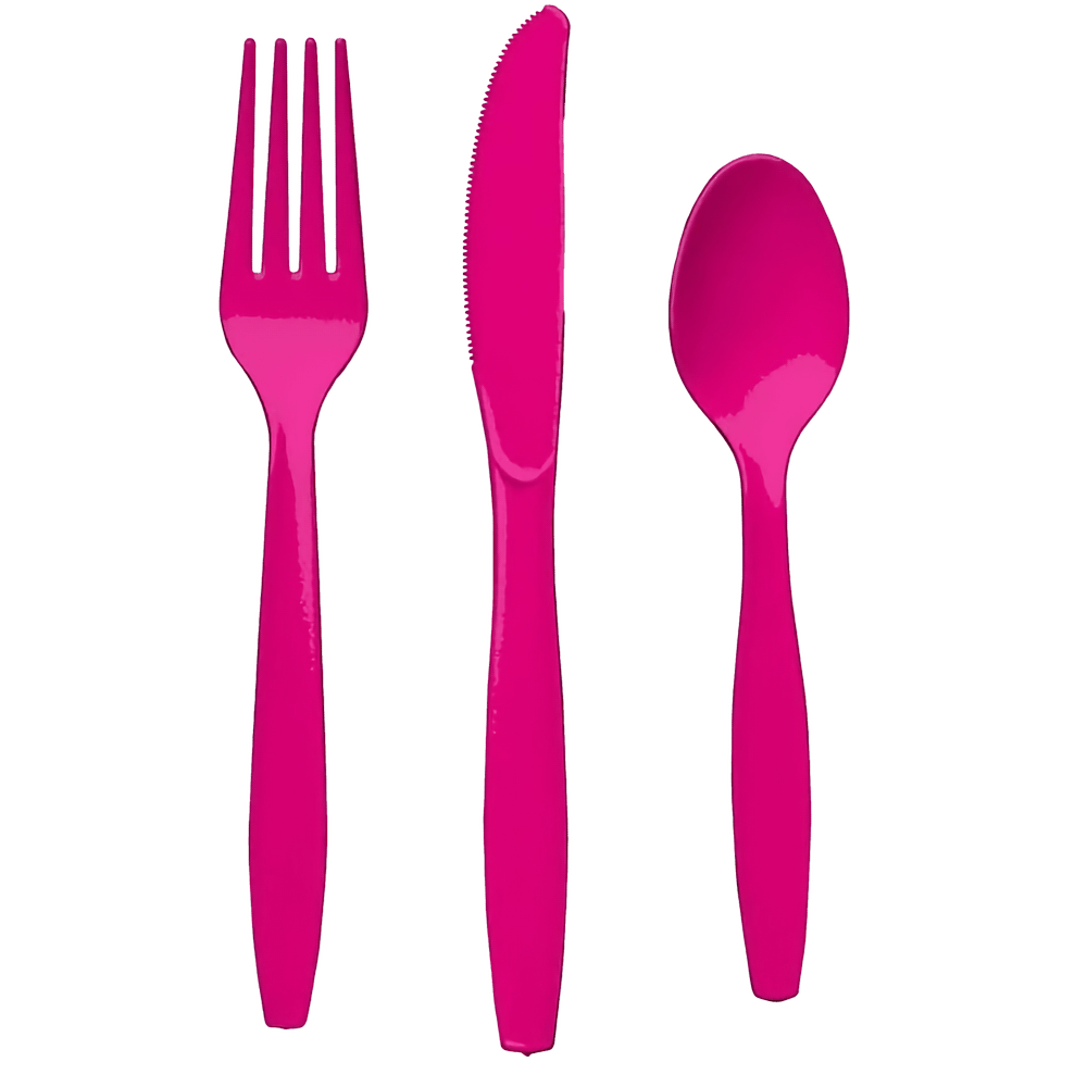 Hot Magenta Assorted Cutlery 24ct+
