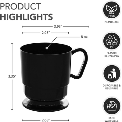 Black 8oz Plastic Coffee Cups 10ct AMZ+