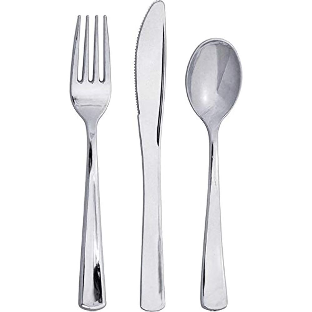 Sensations Silver Metal Plastic Assorted Cutlery 24ct AMZ+