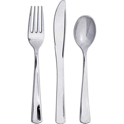 Sensations Silver Metal Plastic Assorted Cutlery 24ct AMZ+