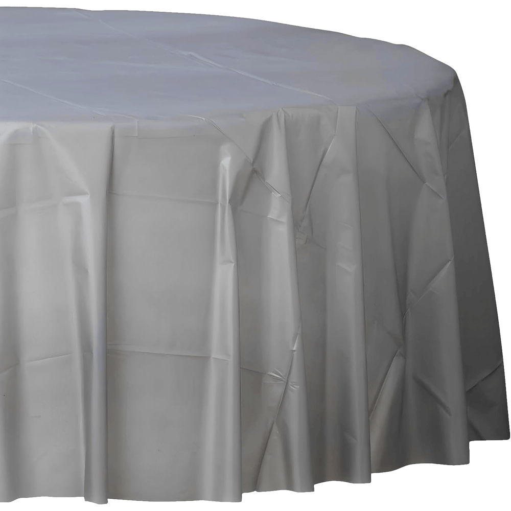 Silver Round Plastic Tablecloth+