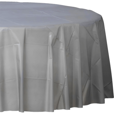 Silver Round Plastic Tablecloth+