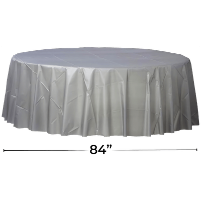 Silver Round Plastic Tablecloth+