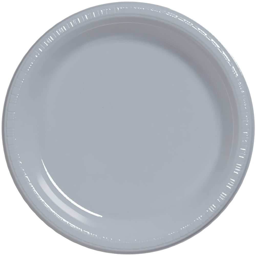 Shimmering Silver 10&quot; Plastic Banquet Plates 20ct AMZ+