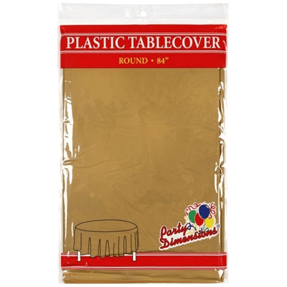 Gold 84&quot; Plastic Round Tablecover+