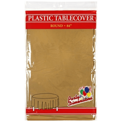 Gold 84&quot; Plastic Round Tablecover+