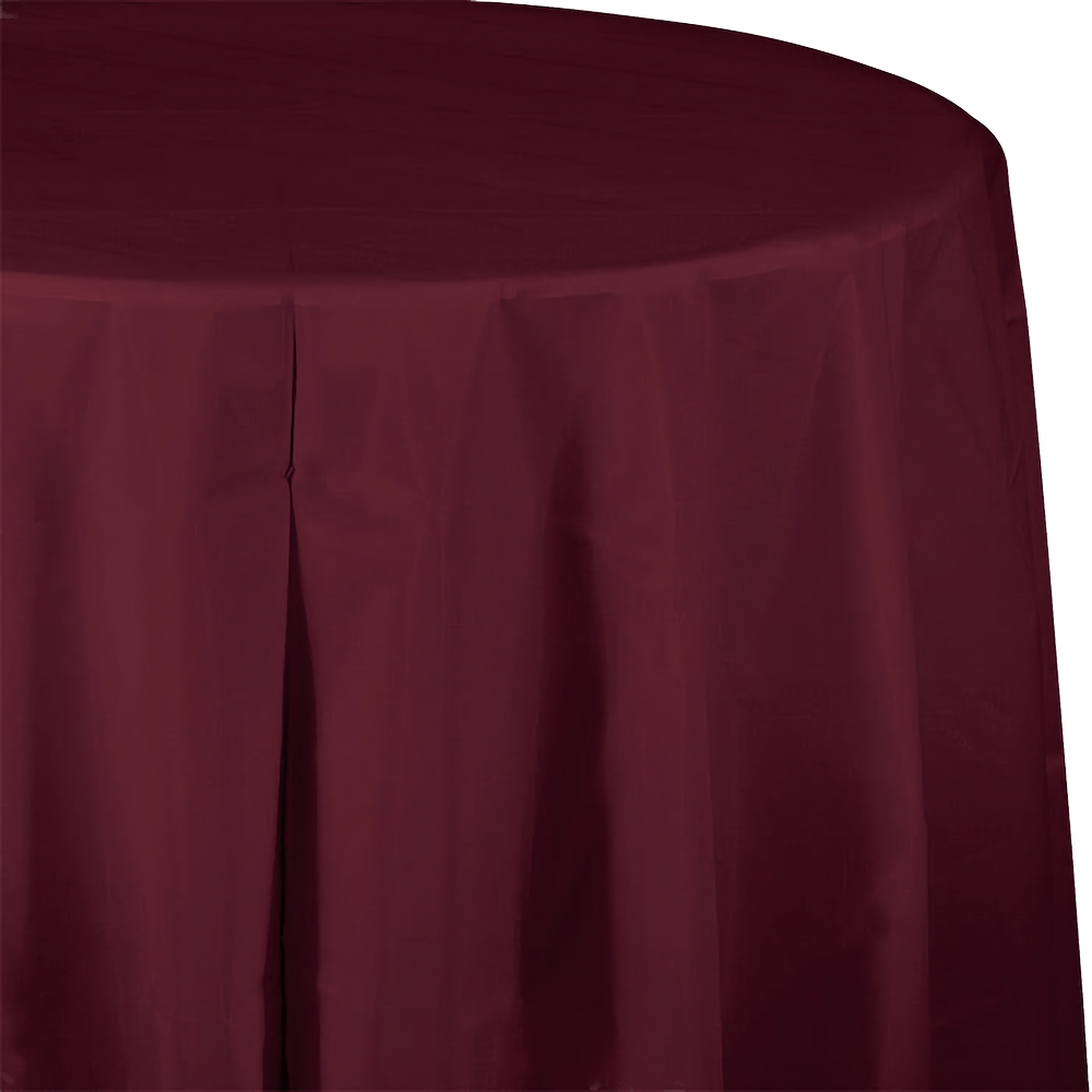 Burgundy 84&quot; Round Plastic Tablecover+