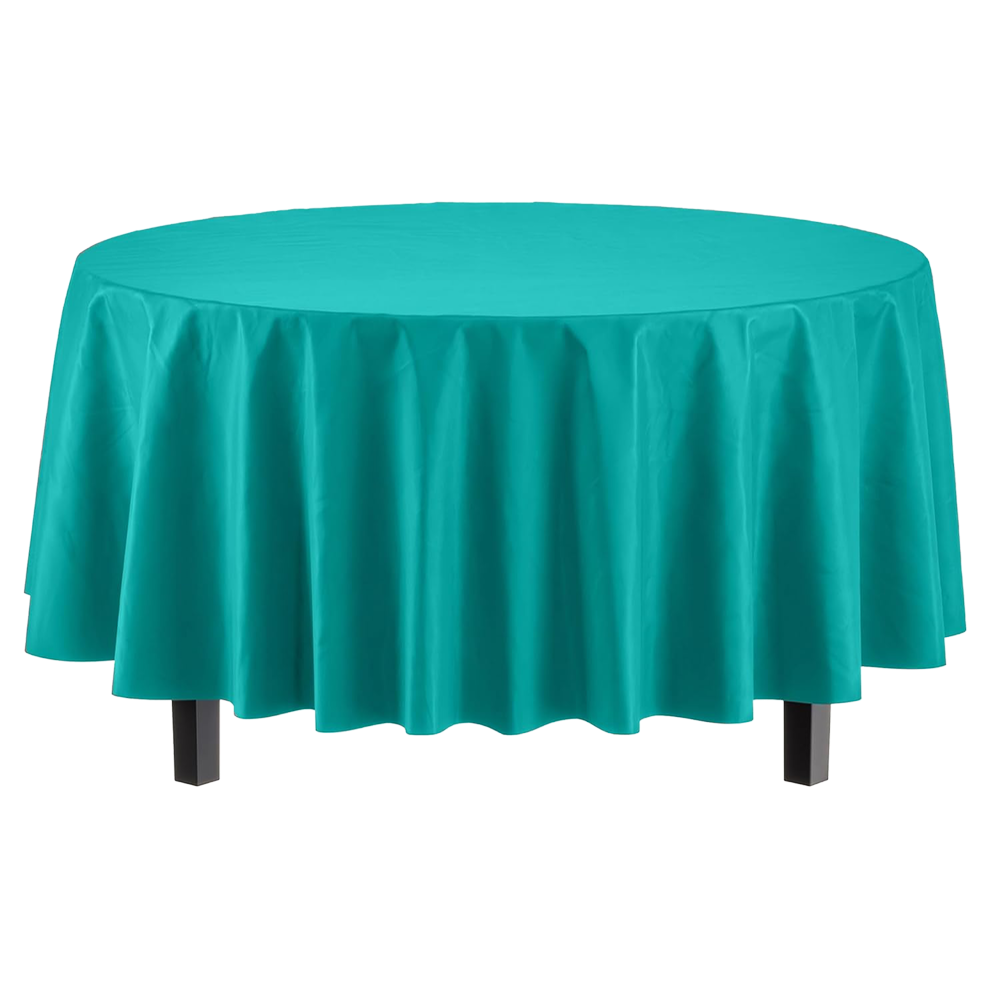 Teal 84&quot; Round Plastic Tablecover+